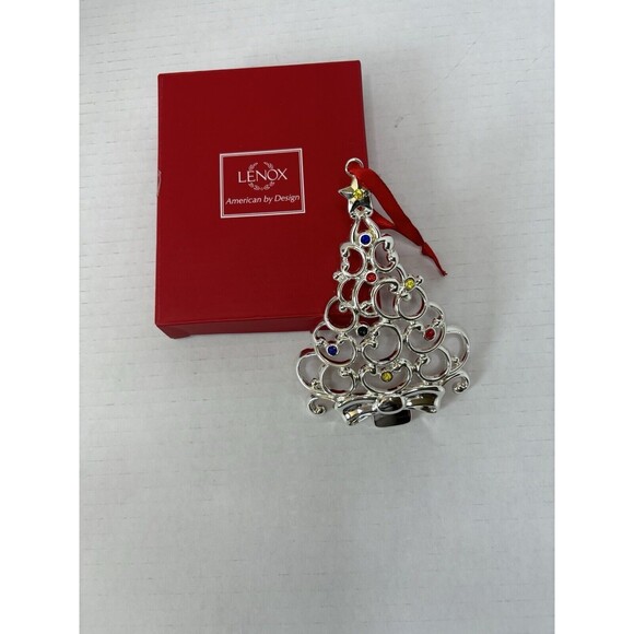 Lenox Sparkle and Scroll Multi Crystal Tree Ornament Silverplate SKU 851325 - Picture 1 of 5
